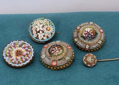 Lot 19 - A pair of Italian micro mosaic brooches