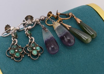 Lot 27 - Three pairs of screw back drop earrings