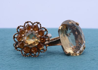 Lot 194 - Two Citrine 9ct gold dress rings