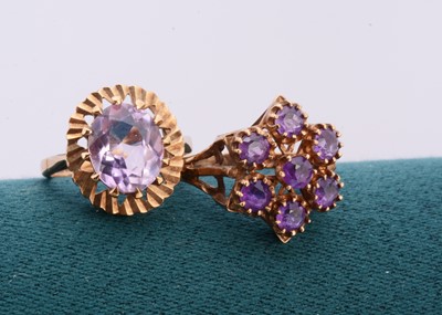 Lot 214 - Two 9ct gold amethyst dress rings