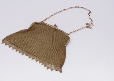 Lot 354 - An Edwardian base metal and paste set mesh evening bag