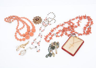 Lot 358 - A three strand coral and pearl necklace