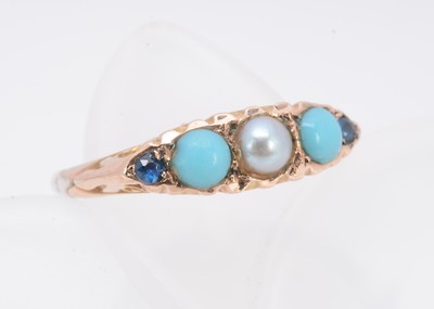 Lot 371 - A 9ct gold turquoise and seed pearl dress ring