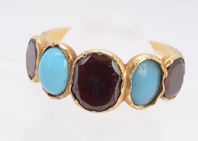 Lot 383 - A 19th century garnet and turquoise five stone ring