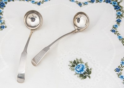 Lot 404 - Two George III Scottish silver toddy ladles