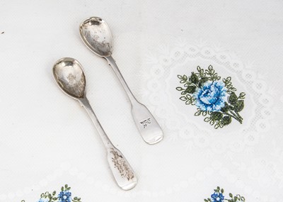 Lot 407 - Two Victorian Irish silver fiddle pattern mustard spoons