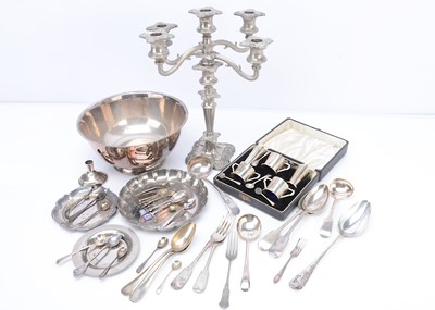 Lot 445 - An Art Deco silver cased cruet set and a collection of silver plated items