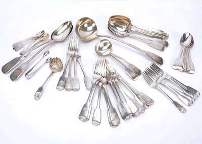 Lot 454 - A harlequin part canteen of silver fiddle pattern and other cutlery