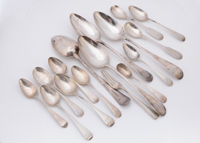 Lot 457 - A group of Georgian and later silver spoons and a fork