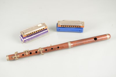 Lot 591 - Wooden Flute / Harmonicas