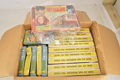 Lot 383 - Collection of  ex shop 1950's- 1960's TV Themed Jigsaws and Disney Comics and Film Comics (Large qty in three boxes)