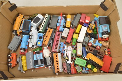 Lot 389 - Very large collection of Brio ELC Fisher Price and Tomy and other makers wooden and plastic Thomas and Friends Trains Track and Accessories in five boxes