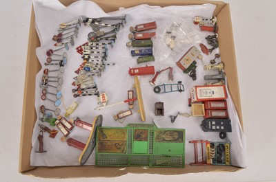 Lot 418 - Large collection of mainly diecast Road Street Furniture Signs Pumps and other accessories by Dinky Crescent Kemlow Taylor and Barrett Gilco and others (80+)