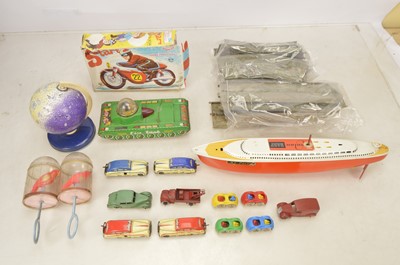 Lot 428 - Various  mostly unboxed 1960's and later Tin Toys and 1950's Dinky Toys and Palitoy Baby's Rattles (qty)