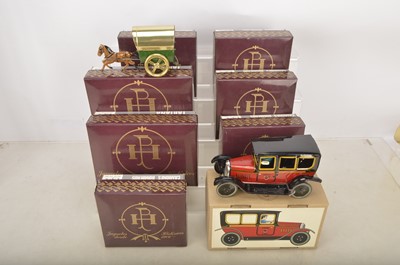 Lot 431 - Paya modern tin 'penny toy' type Fire Engine Sets and larger Horse and Cart Sets and Taxi (8)