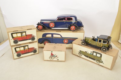 Lot 432 - Paya modern reproductions of 1930's  tinplate Clockwork Cars  (5)