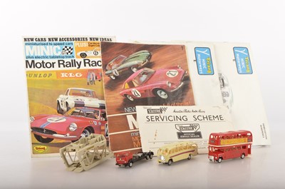 Lot 450 - Tri-ang Minic Motorway Bedford Car Transporter and Double Deck bus and Catalogues