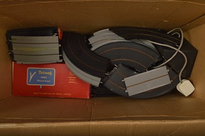 Lot 452 - Tri-ang Minic Motorway Buildings and large collection of Track and two Scalextric Catalogues (qty)