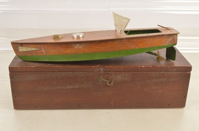 Lot 481 - A pre-war wooden clockwork pond speed boat 'Greyhound'