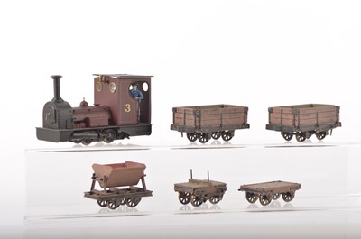 Lot 512 - Kit built 0-16.5 gauge Saddle tank and wagons (6)