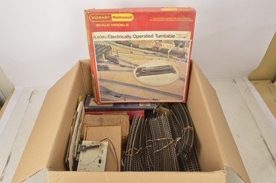 Lot 534 - Tri-ang Hornby  00 gauge track and controllers with some Hornby Dublo items (qty)