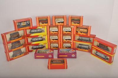 Lot 589 - Hornby 00 Gauge rakes of boxed Goods wagons including Barrow LMS and Furniture Vans (24)