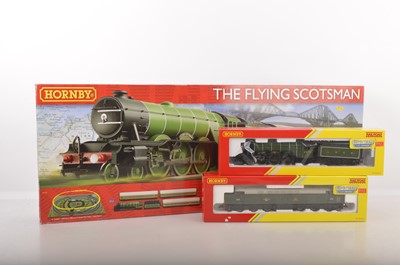 Lot 590 - Hornby China 00 Gauge R1167 Flying Scotsman Set and two additional Locomotives with Sound (3)