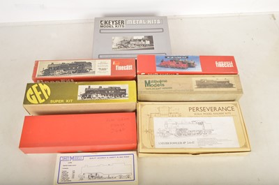 Lot 702 - Unmade and Part-made Finescale 4mm Scale LMS-related Steam Tank Locomotive Kits by Various Makers (8 boxes)