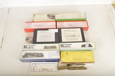 Lot 703 - Unmade and Part-made Finescale 4mm Scale LMS-related Steam Locomotive and Tender Kits by Various Makers (11 boxes +)