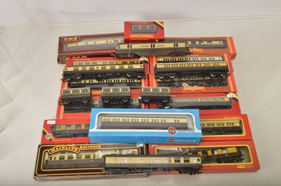 Lot 805 - Hornby Lima Airfix 00 gauge Parcels car and coaches all in chocolate or brown and cream liveries (21)