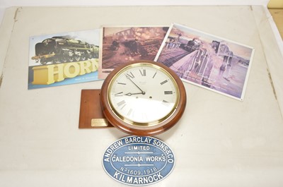 Lot 1004 - Wall clock with Locomotive builders plate and metal advertising posters (5)