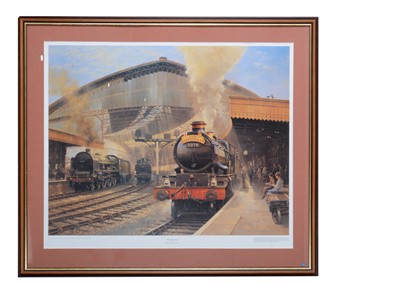 Lot 1014 - Large and small framed Railway prints by well known artists two signed