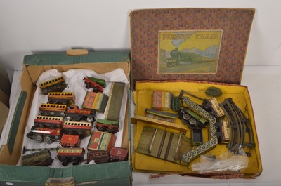 Lot 1019 - Hornby 0 Gauge pre-war Complete Train Set and Wells Brimtoy Mettoy and Chad Valley Engines Rolling stock and Accessories (qty)