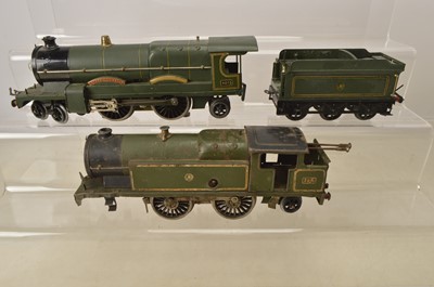 Lot 1023 - A repainted Hornby 0 Gauge No E320 'Caerphilly Castle' Locomotive and Tender and incomplete No 2 Special Tank (3)