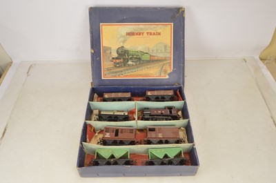 Lot 1028 - Two Hornby 0 Gauge post-war clockwork Train Sets (2)