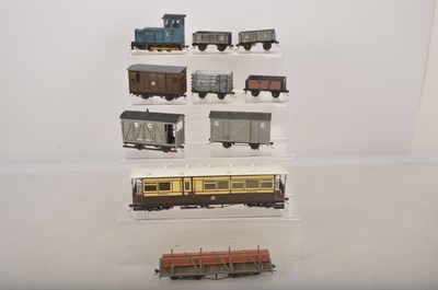 Lot 1080 - 0-16.5 kit/scratchbuilt 0 Gauge Narrow Gauge Diesel Locomotive Coach and goods Rolling Stock (10)