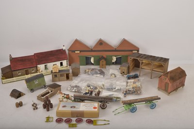 Lot 1083 - O Gauge scratchbuilt Farm with various Buildings Farm Workers Animals and Vehicles (qty)