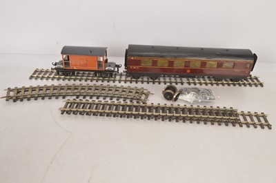 Lot 1178 - Bassett Lowke brake van and scratchbuilt 0 gauge coach with track (7)