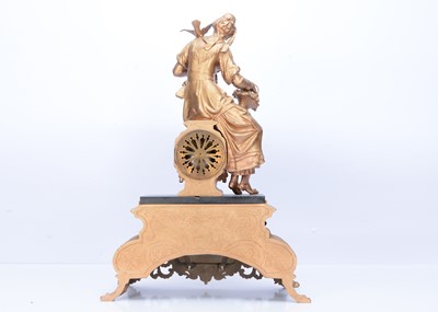 Lot 27 - A French early 20th century spelter and black slate mantel clock