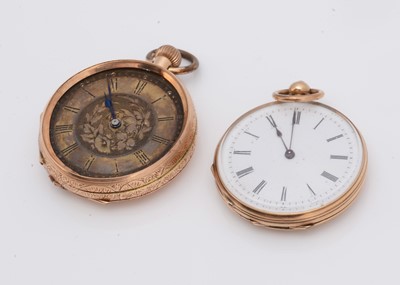 Lot 44 - Two continental 14ct gold open faced pocket watches