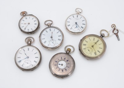 Lot 55 - Six Victorian and later silver pocket watches