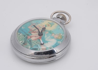 Lot 66 - A 1950s British automaton novelty nickel plated pocket watch