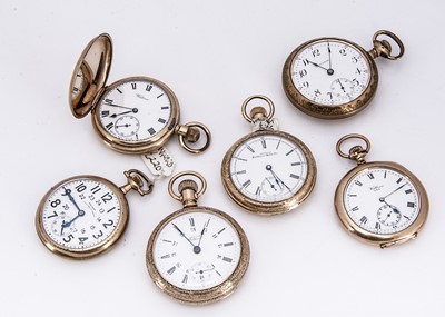 Lot 74 - Six gold plated pocket watches by Waltham