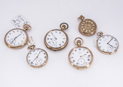 Lot 77 - Six Victorian and later gold plated open faced pcoket watches