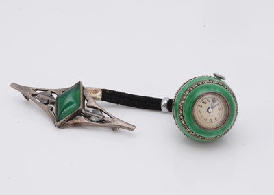 Lot 80 - An Art Deco silver and enamelled manual wind lady's spherical fob watch by J. Grevere