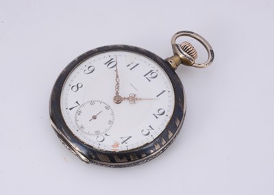 Lot 84 - An early 20th century silver and niello work open faced pocket watch by Seeland