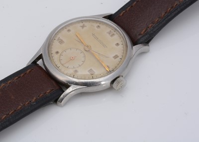 Lot 128 - A c1950s Jaeger LeCoultre mid sized stainless steel wristwatch