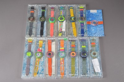 Lot 175 - A set of thirteen 1990s Swatch quartz Scuba 200 wristwatches