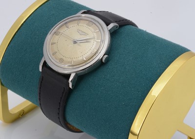 Lot 185 - A vintage Longines manual wind stainless steel wristwatch