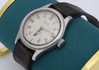 Lot 187 - A WWII Timor manual wind Military issue stainless steel wristwatch